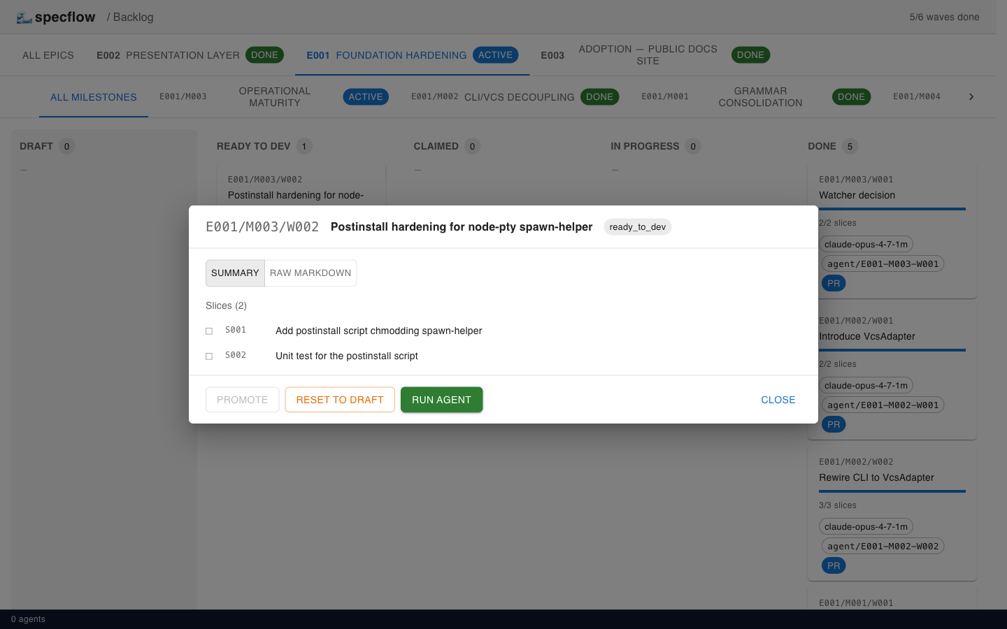 ready_to_dev with Run agent