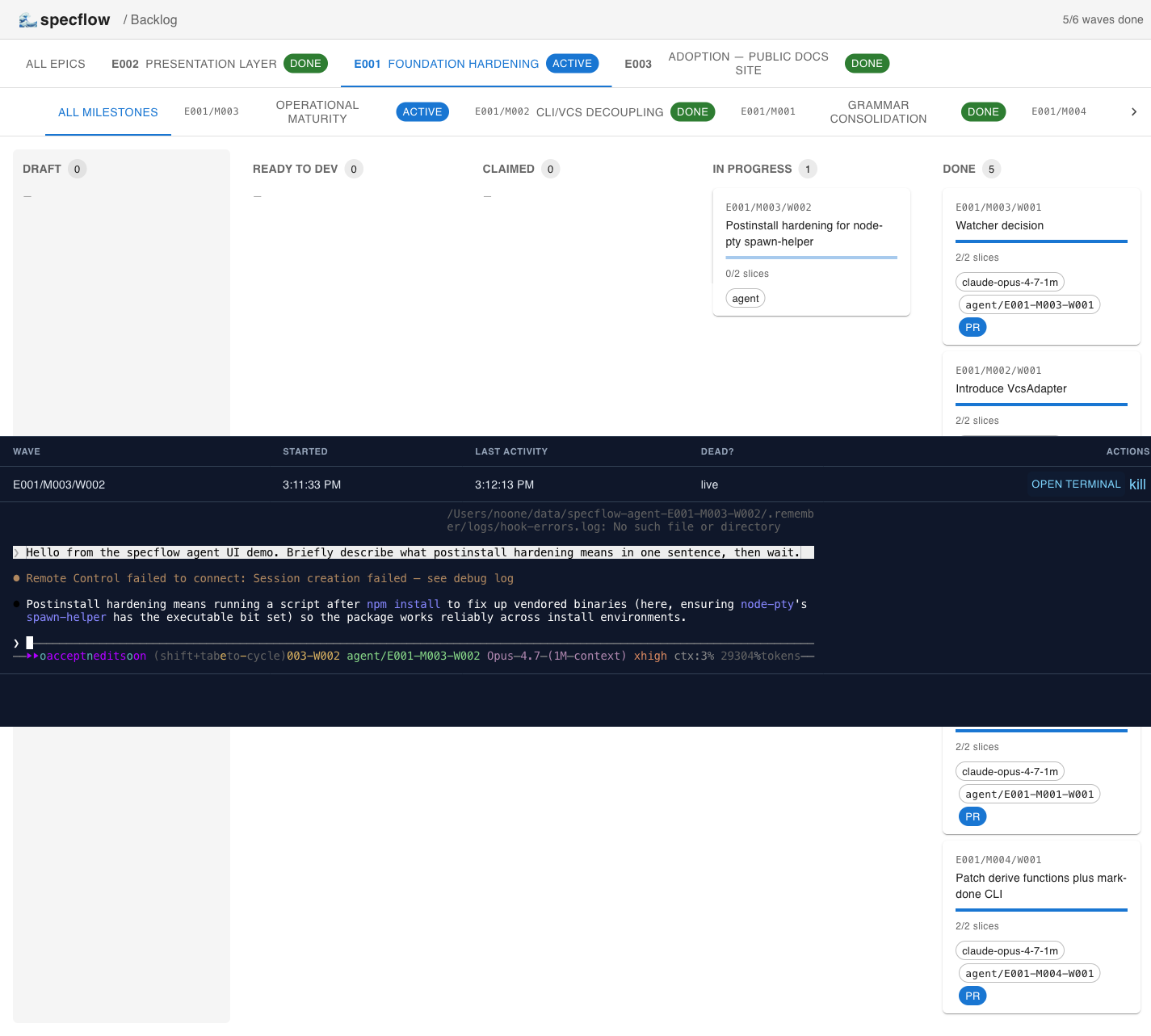 live agent in browser xterm